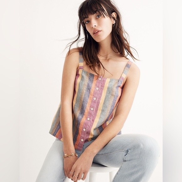 Rainbow Stripe Button-Front‎ Tank Top - Picture 1 of 10